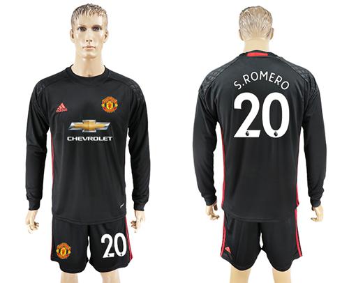 Manchester United #20 Sromero Black Goalkeeper Long Sleeves Soccer Club Jersey - Click Image to Close